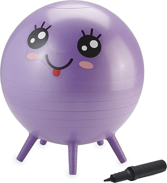 Gaiam Kids Stay-N-Play Children's Balance Ball, Flexible School Chair Active Classroom Desk Alternative Seating, Built-In Stay-Put Soft Stability Legs, Includes Air Pump, 45cm, Purple Miss Sunshine - LeafyLoom