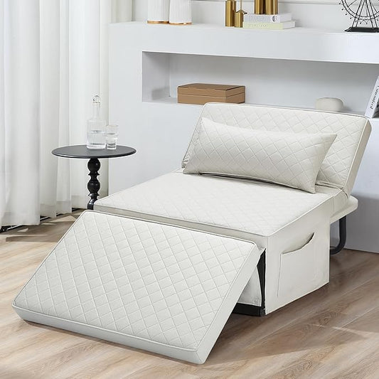 Sofa Bed, 4 in 1 Multi-Function Folding Ottoman Breathable Linen Couch Bed with Adjustable Backrest Modern Convertible Chair for Living Room Apartment Office,Squared-Linen White - LeafyLoom