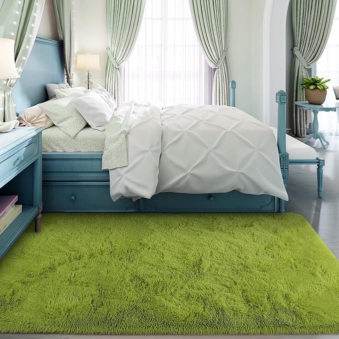 Super Soft Fluffy Shaggy Rugs for Living Room Bedroom, Fuzzy Plush Area Rugs for Girls Kids Room Nursery Home Decor, Furry Dorm Rug Cute Non-Slip Indoor Floor Carpet 3x5 Feet, Green - LeafyLoom