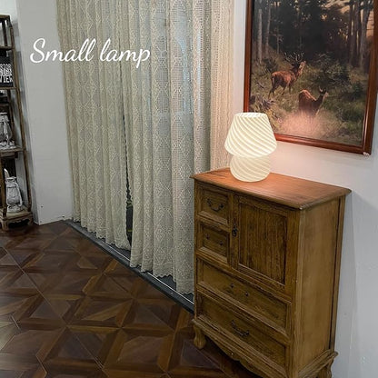 Mushroom Lamp-Small Bedside Table Lamp with Striped Glass, Nightstand Lamp for Bedroom, Living Room, 3000K E26 Bulb Included(White) - LeafyLoom