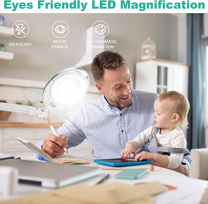 Large 10X Magnifying Glass with Light, 4.75 in Real Glass Stand Lighted Magnifier with Clamp, 2 in 1 Desk Lamp with 36 Color and Brightness Modes, Hands Free for Close Work, Crafts, Hobbies - LeafyLoom