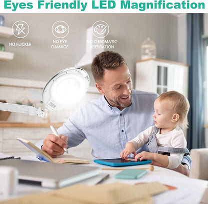 Large 10X Magnifying Glass with Light, 4.75 in Real Glass Stand Lighted Magnifier with Clamp, 2 in 1 Desk Lamp with 36 Color and Brightness Modes, Hands Free for Close Work, Crafts, Hobbies - LeafyLoom