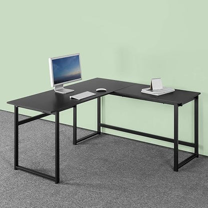 ZINUS Luke 59 Inch Black Metal Corner Desk / L-Shaped Computer Desk / Office Desk / Easy, Bolt Free Assembly - LeafyLoom