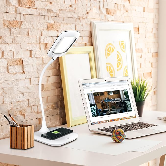 OttLite Prevention LED Desk Lamp with Wireless Charging - Designed to Reduce Eyestrain - Adjustable Flexible Neck, 3 Color Modes & Touch Controls - Crafting, Office Work, Reading & Studying - LeafyLoom