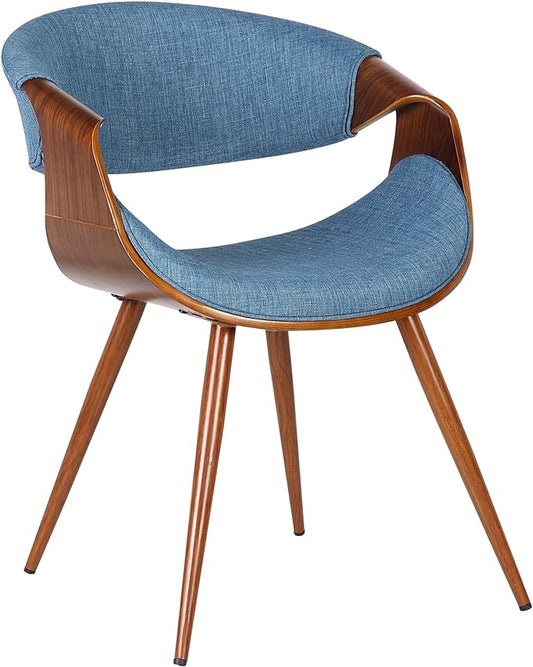 Armen Living Butterfly Mid Century Modern Upholstered Fabric Wood Dining Accent Chair for Kitchen Table Desk Vanity, 21D x 22W x 29H in, Blue/Walnut - LeafyLoom