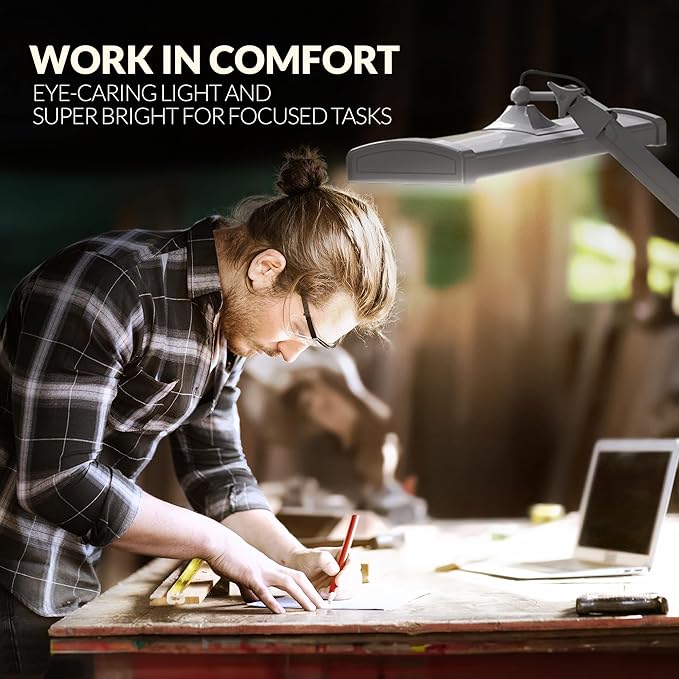 Super Bright 2,300 Lumens Powerful Professional Eye Care LED Desk Lamp, Brightness Adjustable, Task Light for Home, Beauty, Crafting, Office, Workbench (Daylight, Dimmable, White) - LeafyLoom