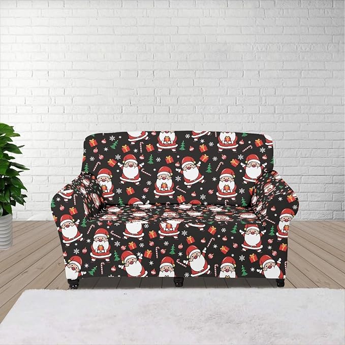 FKELYI Christmas Decorations Indoor Easy Going Stretch Sofa Slipcover Santa Claus Sofa Couch Cover Comfortable Furniture Protector M FKELYI