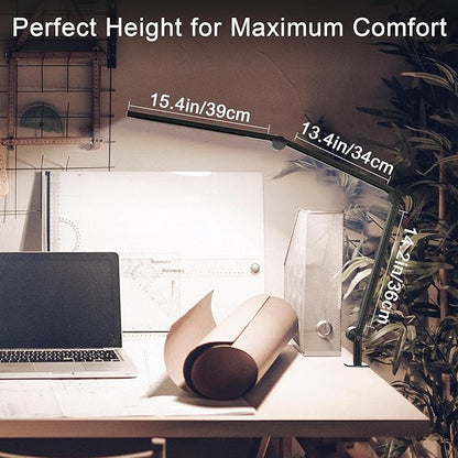 LED Desk Lamp with Clamp, Adjustable Swing Arm, Dual Light Sources, Stepless Dimming, Modern Table Light for Home Office, Work, Study, Flexible, Eye-Caring Clip-on Desk Light - LeafyLoom