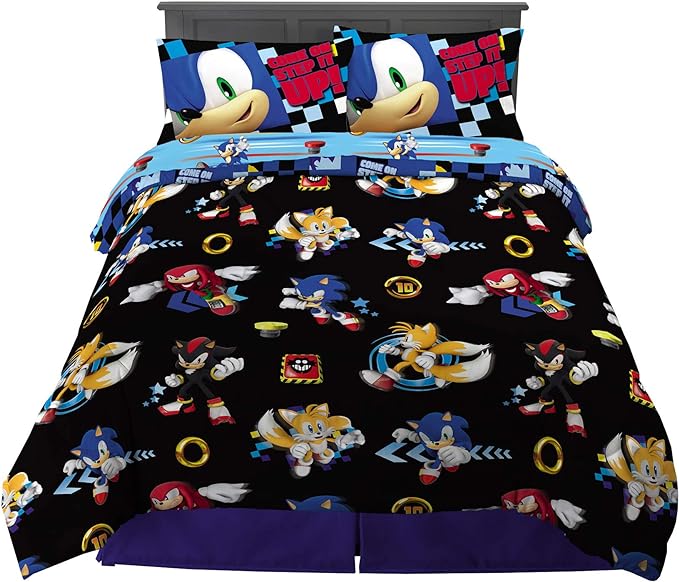 Franco Kids Bedding Super Soft Comforter and Sheet Set, 5 Piece Full Size, Sonic the Hedgehog - LeafyLoom