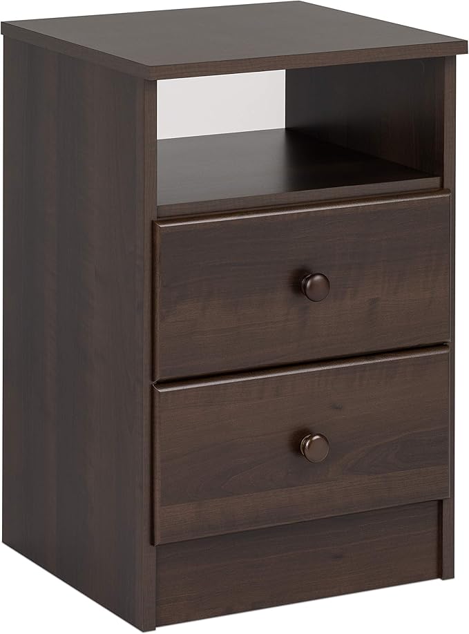 Prepac Astrid Simplistic Nightstand Side Table with 2 Drawers and Open Shelf, Functional Bedside Table 15.5" D x 16" W x 24.5" H, Espresso, EDNH-0402-1 - LeafyLoom