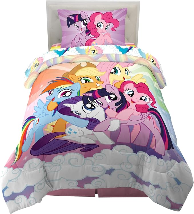 Franco Kids Bedding Super Soft Microfiber Comforter and Sheet Set, 4 Piece Twin Size, My Little Pony - LeafyLoom