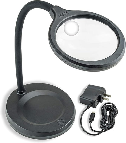 Carson DeskBrite300 COB LED Lighted 2x Aspheric Magnifier & Desk Lamp with 5x Spot Lens with Included USB-C Power Adapter, Black (LM-30) - LeafyLoom