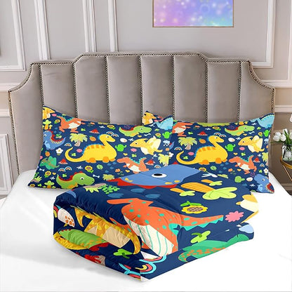 Dinosaur Bedding Full for Boys - Dinosaur Bedding Set for Kids Bedroom Dinosaur Bedding Full Blue Dinosaur Comforter Boys Room Decor Dinosaur Comforter, Full (1 Comforter 2 Pillowcases) - LeafyLoom