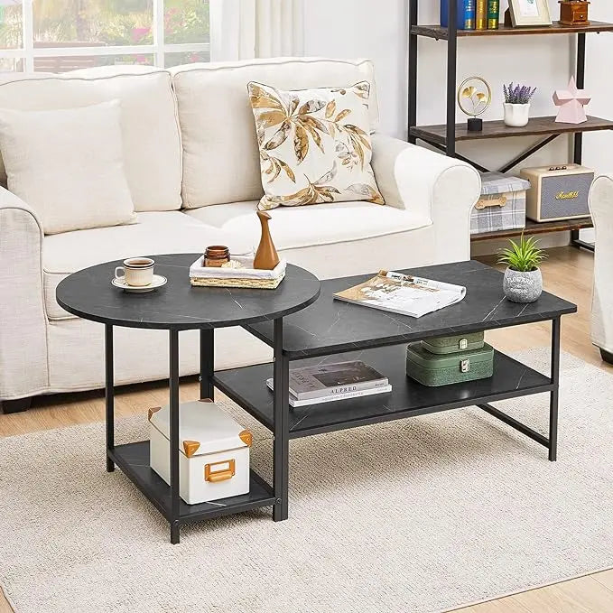 WOHOMO Coffee Table, Black Modern Coffee Tables for Living Room 2 in 1Detachable Small Center Table Set with Storage, Black Marble - LeafyLoom