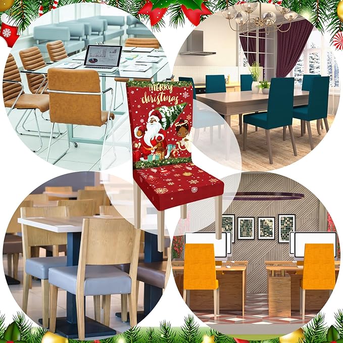 Ganeen 6 Pcs Christmas Chair Covers Merry Christmas Chair Back Cover Stretch Christmas Seat Cover Washable Xmas Dining Chair Protector Slipcover for Dining Room Kitchen Holiday Party (African Style) Ganeen