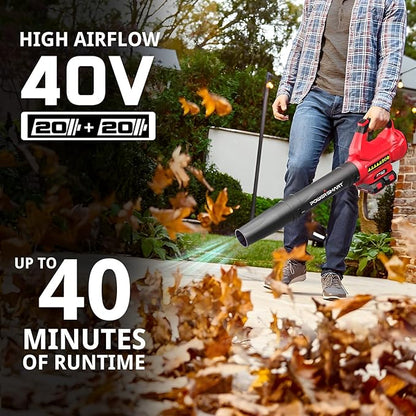 PowerSmart 40V Cordless Leaf Blower, Powerful 450CFM 130MPH Performance with 2X 2.0Ah Batteries & Chargers Included, for Quick & Easy Lawn Care (DB2201B) - LeafyLoom