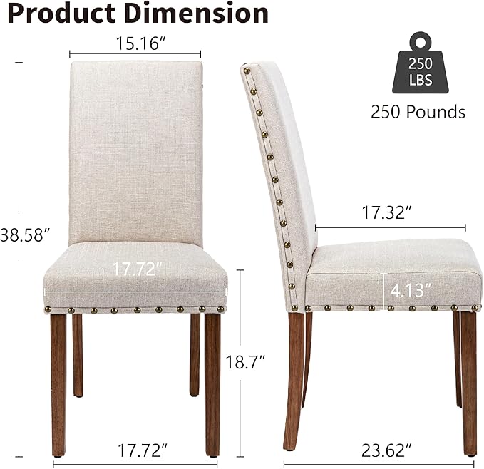 Upholstered Parsons Dining Chair with Nailhead Trim and Sturdy Solid Wood Legs, Set of 6, Cream - LeafyLoom