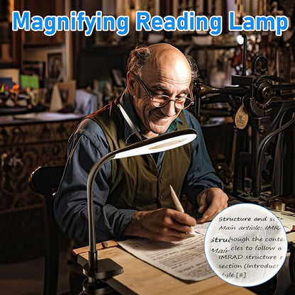 Magnifying Glass with Light, Flexible Gooseneck 3X&5X Glass Lens LED Magnifying Desk Lamp with Clamp, Hand Free Magnifying Lamp with Dust Cover for Reading, Painting, Craft, Repair - LeafyLoom