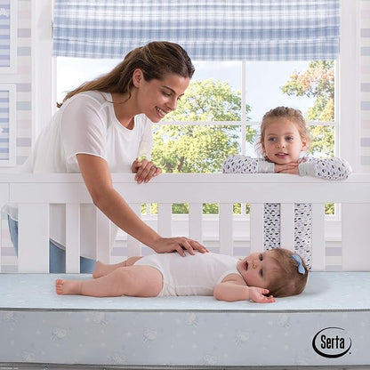 Delta Children Heartland 4-in-1 Convertible Crib Infant Changing Table with Pad + Serta Perfect Start Crib Mattress, Bianca White - LeafyLoom