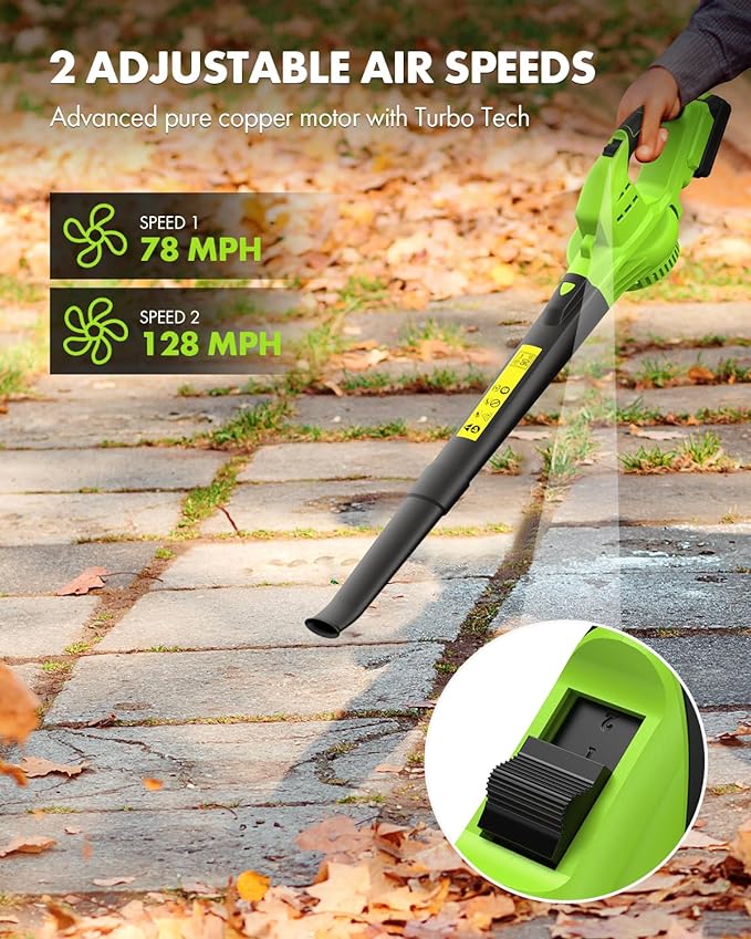 Leaf Blower Cordless with Battery and Charger - Anykit Electric Leaf Blower Battery Operated, Blower Cordless 20V 2 Speed Modes Handheld for Clearing Patio Driveway - LeafyLoom