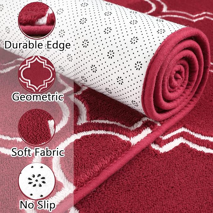 Chicrug Shag Geometric 5x7 Area Rug for Living Room, Large Modern Memory Foam Indoor Carpet, Fluffy Rug for Bedroom Bedside Room Decor for Family Girls Kids Nursery, Wine Red/White - LeafyLoom