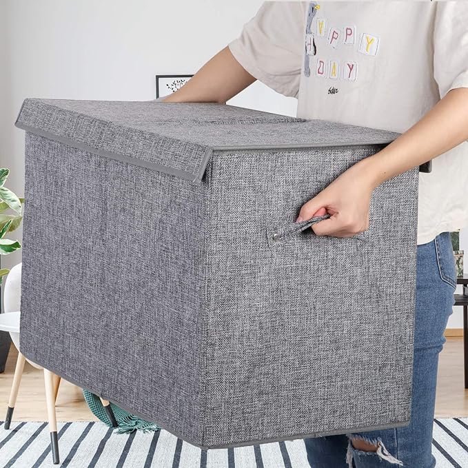 popoly Large Toy Box Chest with Lid, Collapsible Sturdy Toy Storage Organizer Boxes Bins Baskets for Kids, Boys, Girls, Nursery, Playroom, 25"x13" x16" (Linen Gray) - LeafyLoom