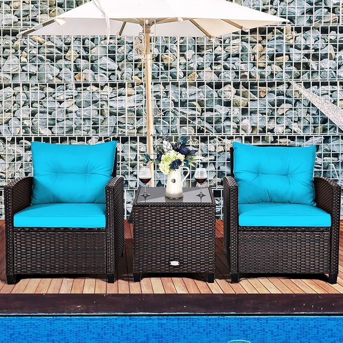 3 PCS Patio Furniture Set, OneSize, Turquoise - LeafyLoom