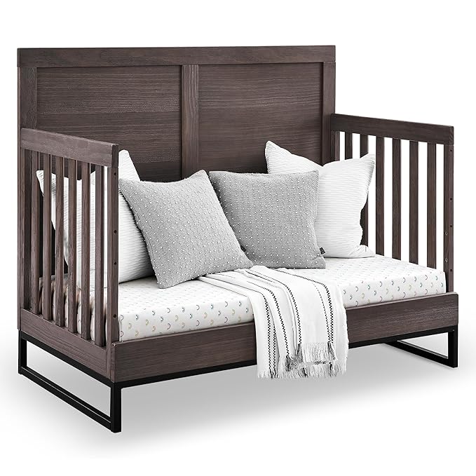 Simmons Kids Foundry 6-in-1 Convertible Baby Crib, Rustic Grey with Matte Black - LeafyLoom