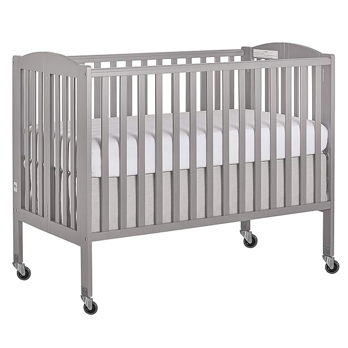 Folding Full Size Convenience Crib In Storm Grey, Two Adjustable Mattress Height Positions, Comes With Heavy Duty Locking Wheels, Flat Folding - LeafyLoom