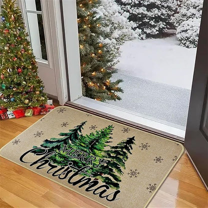 Merry Christmas Door Mat ,Pine Trees Snowflakes Welcome Doormat for Front Door,Non-Slip Winter Xmas Holiday Front Porch Rugs, Indoor Outdoor Entry Doormats Low-Profile Floor Mats,29 x 17 Inch Vanleonet