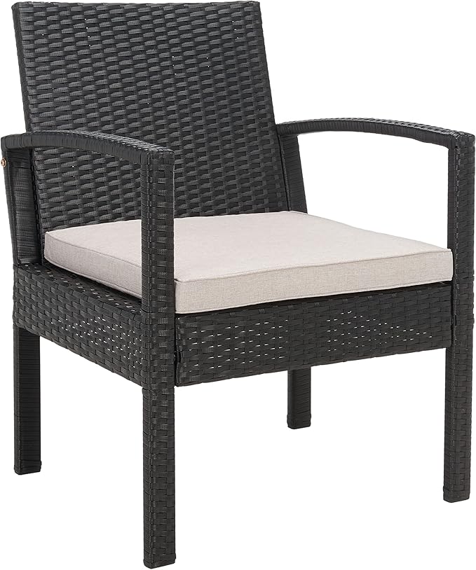 SAFAVIEH Outdoor Collection PAT7507 Conversation Set, Black/Light Grey - LeafyLoom