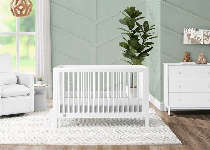 Delta Children babyGap Charlie 6-in-1 Convertible Crib + Brannan Bear Bookcase with Bins + Brannan Bear Wall Shelf with 4 Hooks, Bianca White (Bundle) - LeafyLoom