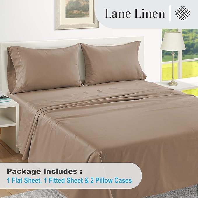 LANE LINEN 100% Egyptian Cotton Bed Sheets - 1000 Thread Count 4-Piece Taupe King Set Bedding Sateen Weave Luxury Hotel 16" Deep Pocket (Fits Upto 17" Mattress) - LeafyLoom