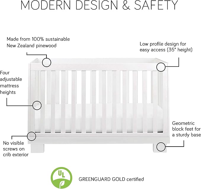 Babyletto Modo 3-in-1 Convertible Crib with Toddler Bed Conversion Kit in White, Greenguard Gold Certified - LeafyLoom