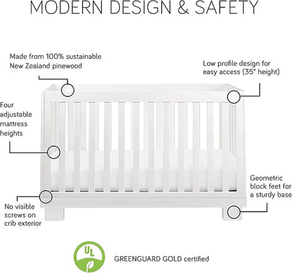 Babyletto Modo 3-in-1 Convertible Crib with Toddler Bed Conversion Kit in White, Greenguard Gold Certified - LeafyLoom