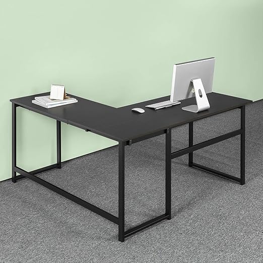 ZINUS Luke 59 Inch Black Metal Corner Desk / L-Shaped Computer Desk / Office Desk / Easy, Bolt Free Assembly - LeafyLoom