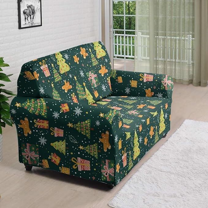 FKELYI Christmas Tree Sofa Couch Cover Comfortable Furniture Protector with Elastic Bottom Stretch Sofa Slipcover for Living Room M FKELYI