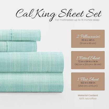 4 Piece California King Bedding Sheets Set (Aqua Thatch) - Sleep Better Than Ever with These Ultra-Soft & Cooling Bed Sheets for Your Cal King Size Bed - Deep Pocket Fits 16" Mattress - LeafyLoom