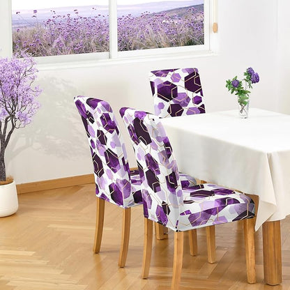 Gibelle Dining Room Chair Covers Set of 6, Soft Stretch Kitchen Chair Covers Slipcover Protector, Removable Washable Geometric Parson Chair Covers 6 Pack, Purple Gibelle