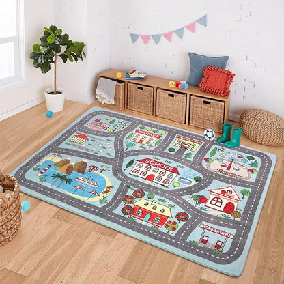 LIVEBOX Soft Kids Rug 4'x6' Carpet Play Mat for Baby Boys Girls, City Life Road Traffic Playroom Rug for Playing Cars Toys, Educational Nursery Rug for Children Bedroom Kids Room - LeafyLoom