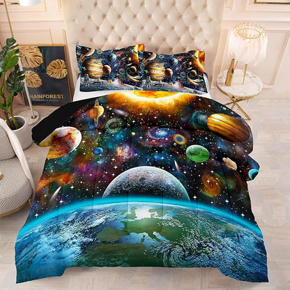 Tailor Shop 5 Pcs Outer Space Comforter Sets Queen Bed in A Bag for Teen Boys Kids,Galaxy Bedding Set with Space Sheets Fitted Bed Sheet (1 Comforter, 1 Flat Sheet, 1 Fitted Sheet, 2 Pillowcases) - LeafyLoom