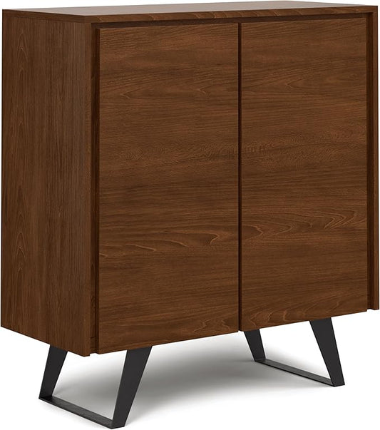 SIMPLIHOME Lowry 39 Inch Wide Modern Industrial Medium Storage Cabinet in SOLID WALNUT WOOD, For the Living Room, Entryway and Family Room - LeafyLoom