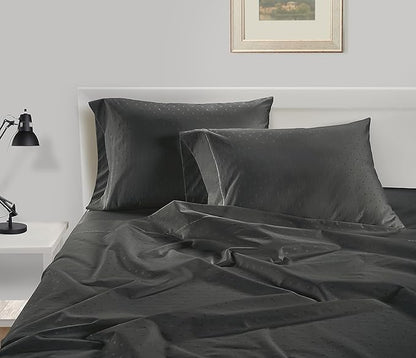 LANE LINEN 100% Egyptian Cotton Bed Sheets - 1000 Thread Count 3PC Twin XL Sheets Set, Bedding Sheets, Sateen Weave, Luxury Hotel Sheets, Fits Upto 16" Mattress, Swiss Dot - Charcoal - LeafyLoom