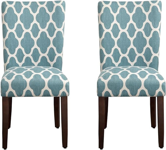 HomePop Parsons Classic Upholstered Accent Dining Chair, Set of 2, Teal and Cream Geometric - LeafyLoom