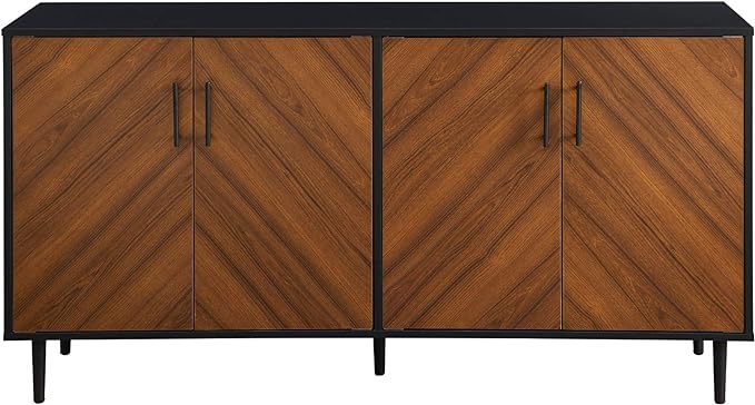 Walker Edison Caye Modern 4 Door Bookmatch Buffet, 58 Inch, Acorn/Black - LeafyLoom