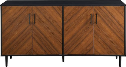 Walker Edison Caye Modern 4 Door Bookmatch Buffet, 58 Inch, Acorn/Black - LeafyLoom