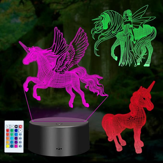 3D Unicorn Night Light for Kids,Acrylic night light 3-Pattern & 16 Colors Change,Decor LED Bedside Night Lamp With remote control, suitable for bedroom, Unicorn Christmas Gifts Toys for Boys Girls - LeafyLoom