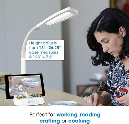 OttLite LED Desk Lamp with Tablet & Smart Phone Stand- ClearSun LED Technology - Desk Lamp with Storage Base, USB Charging Port, & Flexible Neck Height - for Tutorials, Crafting, Sewing & Working - LeafyLoom