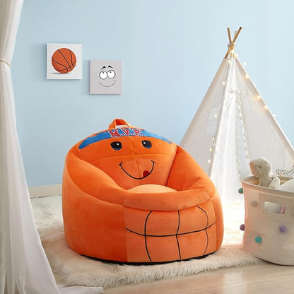 Heritage Kids Micromink Squishy Bean Bag Chair for Kids Ages 3+, Basketball - LeafyLoom