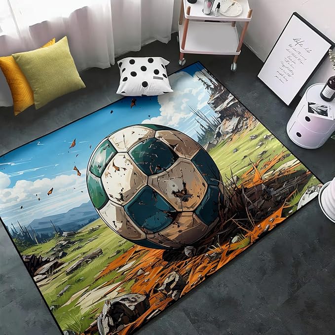 Football Rug for Boys Bedroom - Kids Rug Football Rug Basketball Rugs for Teen Boys Bedroom Football Carpet for Boys Bedroom Football Rugs for Boys Girls Sports Room,3'×5' - LeafyLoom